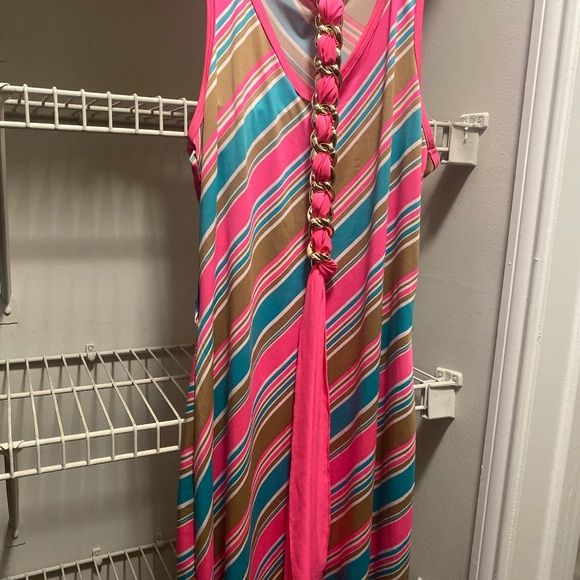 Colorful Striped Maxi Dress with Belt – Size Medium - Picture 1 of 3